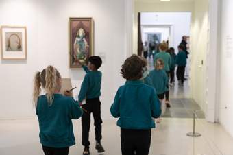 Children in the Tate St Ives galleries on a school visit